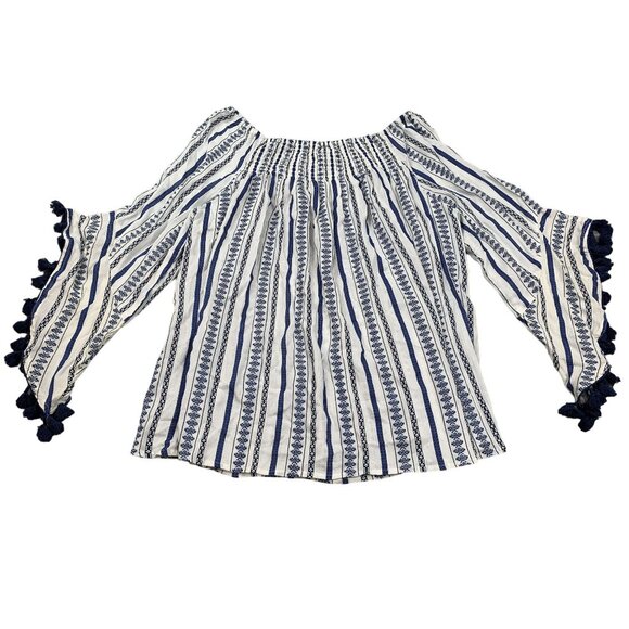 Step In Style Off-Shoulder Womens Large Top With Tassel Bell Sleeves Rayon Fairy - Picture 2 of 9